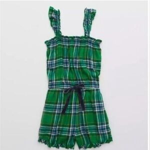 Aerie NWT Flannel Plaid Romper In Chilly Green S pajamas PJs sleepwear